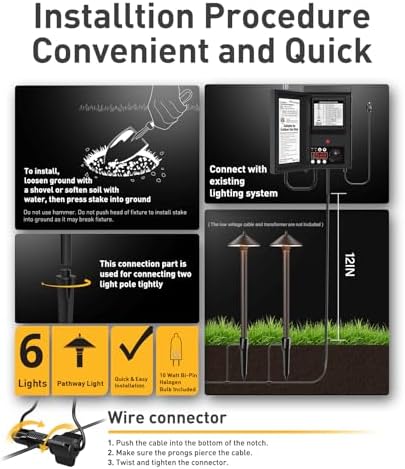 Malibu Low Voltage Pathway Lights, 10W Pro Style Halogen Landscape Lighting, 6Pack 2700K Warm White Path Light, 12V AC Bronze Outdoor Walkway Lights for Yard Garden 8308-9103 - Image 4
