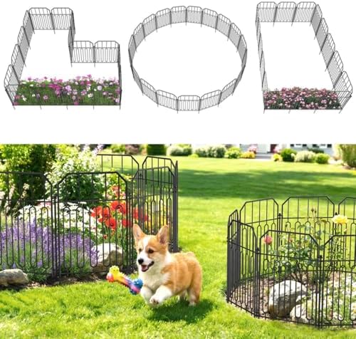 VANCASTLE Decorative Garden Fence, Toatal 25FT(L) x 21IN(H) Outdoor Metal No Dig Fence Animal Barrier, Rustproof No-Tool Assembly Landscape Edging for Yard, Lawn, Patio, Flower Bed-25 Panels Design I by VANCASTLE