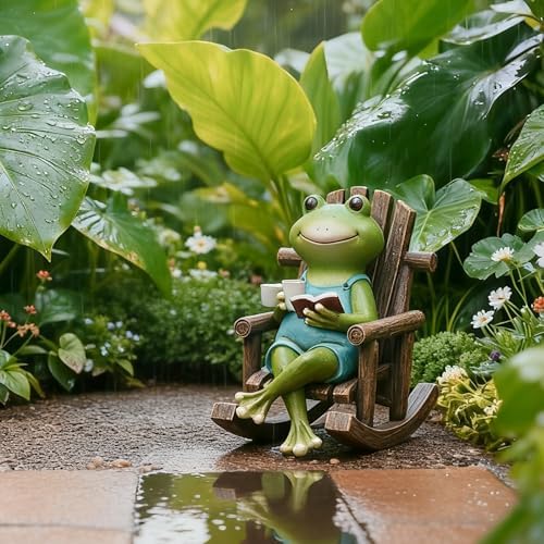 Flytime Frog Garden Decor, Frog in Rocking Chair, Whimsical Outdoor Statue - Image 4