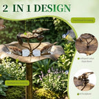 Outvita Vintage Bronze Bird Bath, Leaf-Shaped with Bird Feeder - Image 4