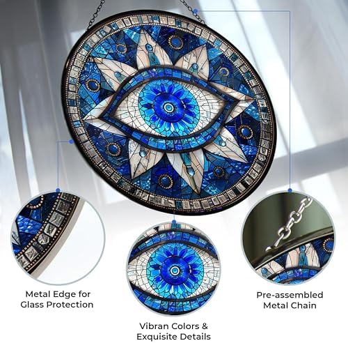 Evil Eye Stained Glass Window Hanging Sun Catcher Halloween Haning Ornament Decoration Christmas Birthday Gifts for Lover, Friends - Image 2