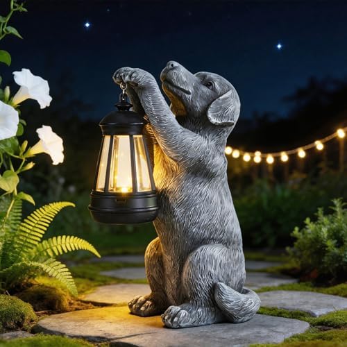 Solar Dog Outdoor Statue, Garden Dog Figurines with Lantern by Unknown
