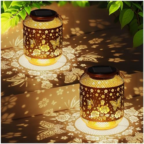 2 Pack Butterfly Solar Garden Statues Birthday Gifts for Women Mom Grandma Hanging Solar Outdoor Waterproof Metal Garden Decor Outside for Yard,Patio,Lawn Porch,Backyard by Unknown