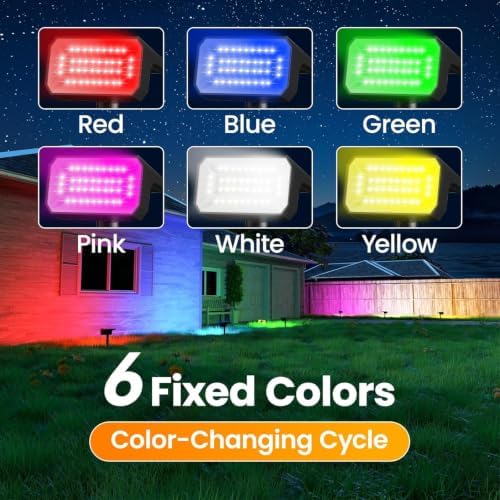 Fabrito Color Changing Solar Spot Lights Outdoor 4 Pack, [6+1 Lighting Modes] Auto On/Off RGB Spotlights, Waterproof Multicolor Landscape Lights for Garden, Tree, Halloween, Christmas - Image 3