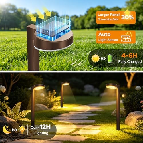 APONUO 12 Pack Solar Pathway Lights Outdoor, 3 Color Temperatures Selectable CCT, Focused Ground Spot Lens, Brighter Up to 12 Hrs IP65 Waterproof Path Lights for Walkway Driveway Yard Garden, Brown - Image 5
