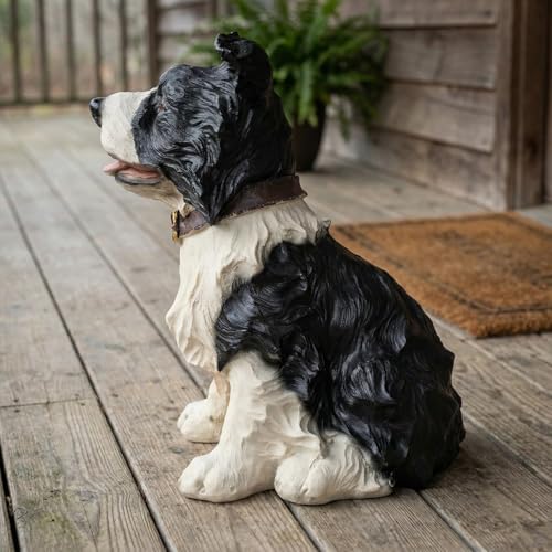 Elenon Dog Garden Statue Decorative for Yard, Black & White Border Collie Figurines Home Lawn Decor, Patio Kitten Tuxedo Statues Pets Memorial Ornament for Dog Lovers - Image 4