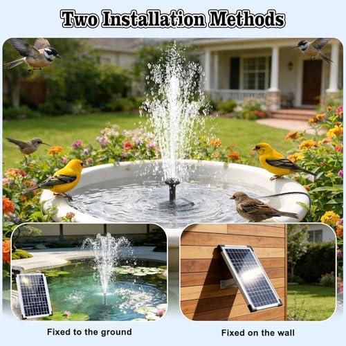12W Solar Fountain Pump for Water Feature Outdoor DIY, Solar Water Fountain 132 GPH with 9.84FT Power Cable, 6 Spray Nozzles, 3.28FT DIY Tubing for Garden, Pond, Bird Bath - Image 4