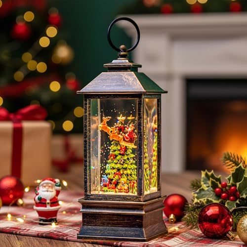 10.4" Christmas Snow Globe Flying Santa Around The Tree Water Lantern, Battery Operated or USB Powered Musical Lighted Holiday Decoration for Tabletop Display for Family and Friends - Image 6