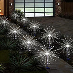 Solar Garden Firework Lights Outdoor Waterproof, 4 Pack Solar Powered Art Stake Twinkle Lighting for Outside Decor, 120 LED Sparklers String Lights for Yard Pathway Christmas Decorations(White) - Image 4