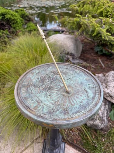Rome 2302 Flowers Sundial, Solid Brass with Verdigris Highlights, 10-Inch Diameter - Image 2