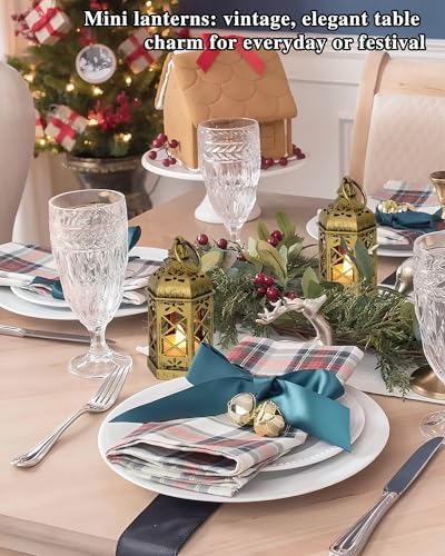 12-Pack Mini Gold Lanterns with Flickering LED Candles for Ramadan, Small Decorative Hanging Lanterns for Halloween, Christmas, Wedding, Lantern for Table Centerpiece, Garden Party Decor - Image 5