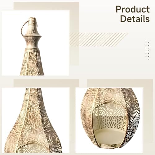 Decorative Candle Holder, Moroccan Lantern Lamp with Intricate Hollow Design, Gourd Shaped Metal Hanging Light, Bohemian Decor for Living Room, Bedroom, Ramadan Decoration - Image 2