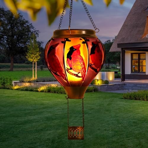 Cardinal Bird Hot Air Balloon Solar Lantern Outdoor Waterproof Garden Decor - Image 7