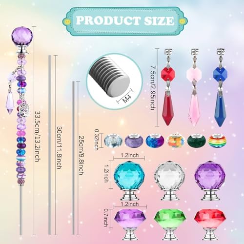 UFU 310Pcs DIY Fairy Wand Beaded Garden Stakes Kit, Decorative Garden Stakes with Colorful Crystal Pendants, Outdoor Fairy Garden Accessories, Beadable Items for Decor, Gifts & Craft (10 & 12 in) - Image 2