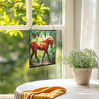 Chestnut Trakehner Horse Walking Beneath Vineyard Canopy Square Suncatcher – Stained Glass Style Window Panel with Pastoral Scene, Custom Decorative Hanging Art for Equestrian Home, Christmas Wq9NnE - Image 3
