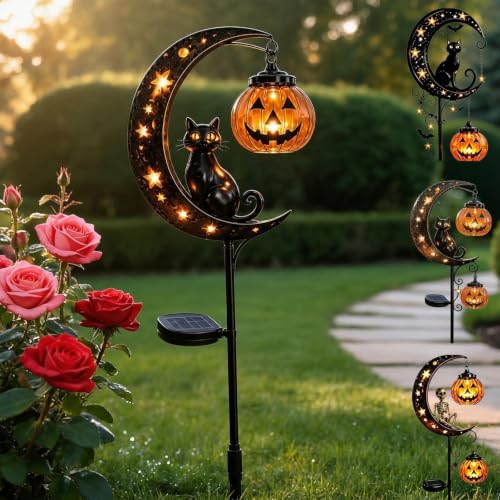 New Pumpkin Moon Garden Stake Light, Black Cat Garden Stake Light，A by Unknown