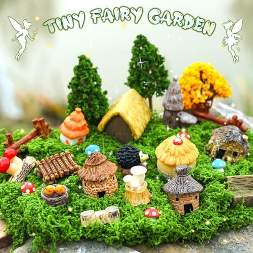 84 Pcs Fairy Garden Accessories, Miniature Village Starter Kit with Moss Model Tree Tiny Resin Animal Figures, DIY Bonsai Micro Landscape Ornament for Terrarium Succulent Dollhouse Craft - Image 5