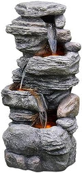 Teamson Home 39.37 in. Outdoor Faux Stacked Stone 4-Tier Water Fountain with LED Lights and Pump, Gray by TeamsonHome