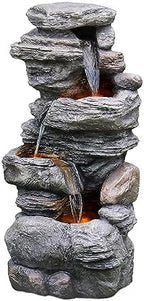 Teamson Home 39.37 in. Outdoor Faux Stacked Stone 4-Tier Water Fountain with LED Lights and Pump, Gray by TeamsonHome