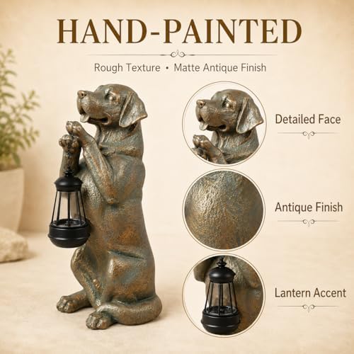 Solar Labrador Retriever Garden Statue, 16.7-Inch Dog Decor with Lantern - Image 6