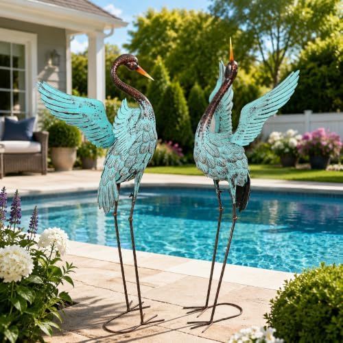 47.5" Blue Heron Statues, Extra-Large Sandhill Crane Decor Set of 2 - Image 2