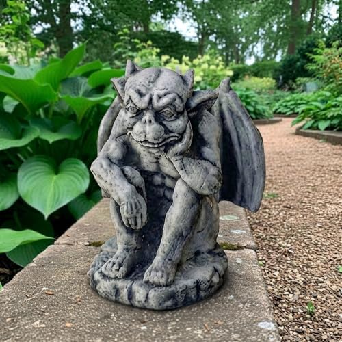 OLOMA Thinking Winged Gargoyle Concrete Garden Statue Stone Beast Sculpture Gothic Outdoor Decor Mythical Monster Lawn Yard Art Handmade Cement Ornament Fantasy Figure by OLOMA
