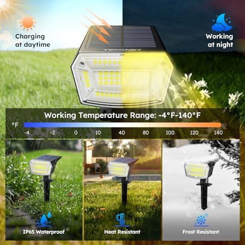 TECKNET Solar Spot Lights Outdoor Waterproof, 59 LEDs, Warm White, 4 Pack - Image 4