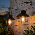 Livinlarge Hanging Solar Lanterns Waterproof,2 Pack Outdoor Metal Solar Lights with Wall Hooks Windproof Hook,Retro Solar Lantern Auto On/Off for Yard Garden Pathway Patio Porch Decor (Black) by Livinlarge