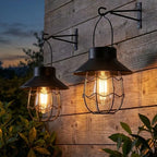Livinlarge Hanging Solar Lanterns Waterproof,2 Pack Outdoor Metal Solar Lights with Wall Hooks Windproof Hook,Retro Solar Lantern Auto On/Off for Yard Garden Pathway Patio Porch Decor (Black) by Livinlarge