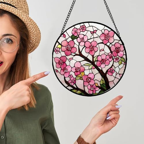 Pink Cherry Blossoms Stained Glass Window Hanging Suncatcher Gifts 15" - Image 4