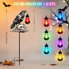 Halloween Decorations Outdoor, Crow Skull with Color Changing Solar Lantern - Image 2