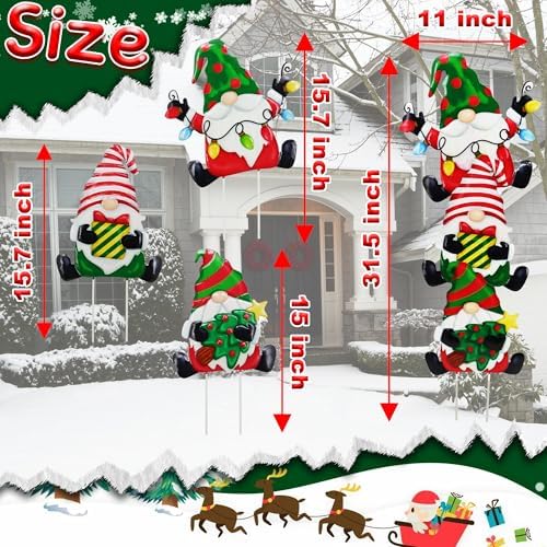 3 Pack Metal Christmas Yard Signs Decor for Multiple Stacked, Christmas Yard Stakes with Gnomes Fall Yard Decor for Outside Garden Yard Lawn Porch - Image 6