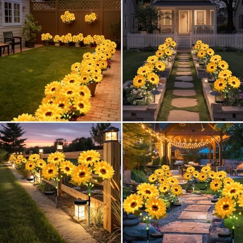 4Pack Sunflower Solar Lights Outdoor Waterproof Stake Light for Pathway - Image 3