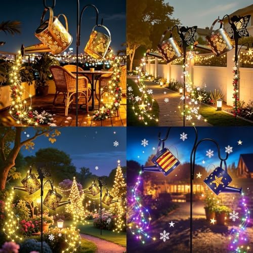 DDQ Solar Watering Can Lights, Warm White/Color LED with Shepherd Hook, IP65 Waterproof Metal Garden Decor, Auto On/Off for Patio Backyard for Mom Birthday Christmas - Image 6