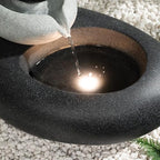13.39" H Outdoor Water Fountain Made with Eco-Friendly Recyclable Materials, Polyethylene Rock Waterfall Outdoor Fountain, Garden Decor with LED Light & Pump for Patio, Backyard (13.39") - Image 4