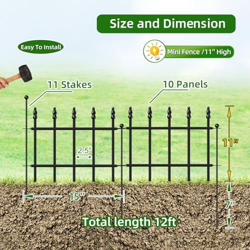 Decorative Metal Garden Fence 11" x 12', Small Fence Border with Stakes - Image 3