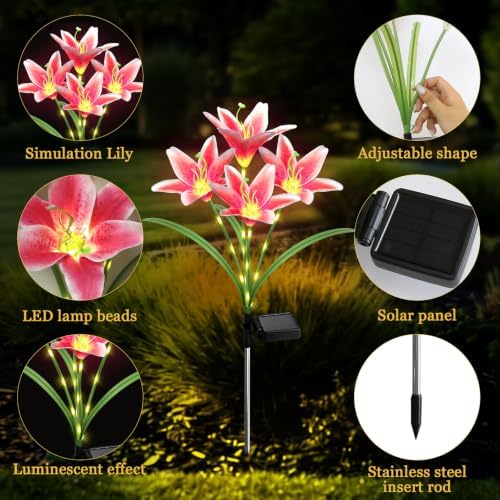 4 Pack Lily Solar Path Lights, IP65 Waterproof Adjustable Landscape Lights - Image 4