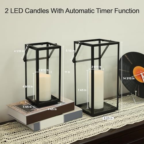 Lantern Decorative Outdoor & Indoor, 14.3'' & 11''H Metal Candle Lanterns Decor, Vintage Hanging Candle Holder for Front Porch Patio Wedding Farmhouse Home, Spring Decoration - Image 2