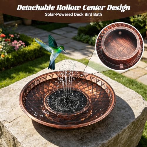 Solar Bird Bath for Outside, 13" Vintage Metal Bird Bath - Image 5