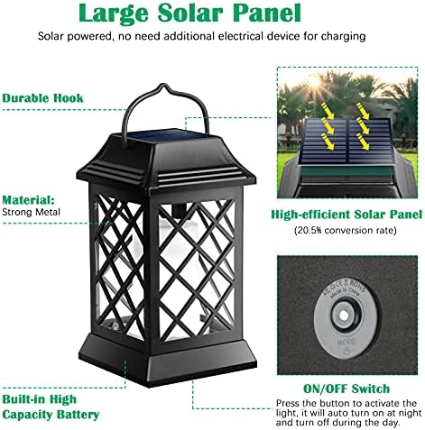 TomCare Flickering Flame Solar Lights Outdoor Metal Hanging Lantern, 2 Pack - Image 3