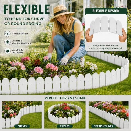 Evelyne Garden Border Edging: Wooden Grain Fence Dog Ear Design - Landscaping Fence Liner Lawn Edge Barrier - Decorative Lawn Landscape Panels Elements -Landscaping Edging (White, 10ft.) - Image 3