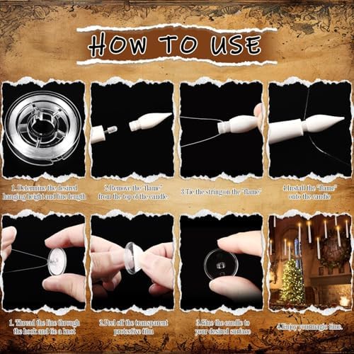 Enpornk 36 Pcs Halloween LED Magic Hanging Floating Candles, Taper Flickering Flameless with 2 Magic Wands - Candle Set for Halloween, Christmas, Weddings, Birthdays & Fantasy Ambiance - Image 7
