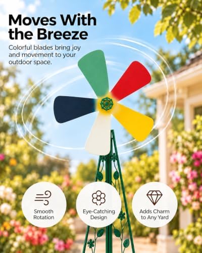 6FT Windmill for Yard Garden Decoration, Heavy Duty Outdoor Wind Mills, Large Metal Outdoor Windmill, Weather Resistant, with Weather Vanes, Green - Image 3