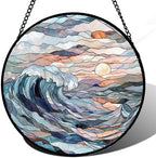 Stained Glass Window Hanging Suncatcher Sunrise Waves Gifts Decor 15" by DASTOLL