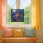 Lavender Rest Gnome Stained Glass Suncatcher – Square Hanging Window Panel for Home or Greenhouse – Whimsical Glass Art Gift for Garden Lovers, Christmas, Halloween, Father Days N6a1Iu - Image 5