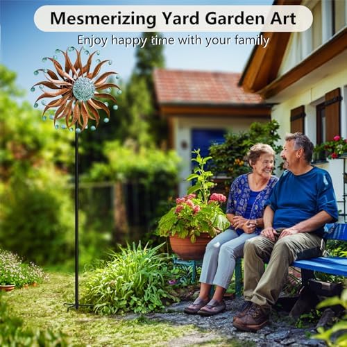 Lariander Wind Spinners Outdoor Metal Large with Stake- 84'' Wind Spinners for Yard and Garden - Windmill for Yard - Ideal Gift Metal Yard Art for Family, Friends, Garden Lovers (Willow Leaf) - Image 4