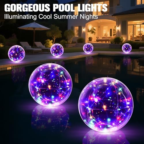 14 Inch Solar Floating Pool Lights, 2PK Colorful Solar Light Up Pool Balls - Image 4