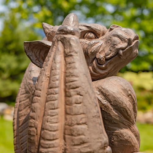 Zaer Ltd. Set of 2 Gothic Gargoyle Garden Statues, 28.4 Inch Tall Outdoor Sculptures (Antique Rust) - Image 4