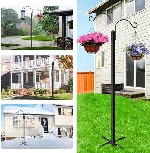 XDW-GIFTS Double Shepherds Hooks for Outdoor, 2-Pack Heavy Duty Garden Pole for Hanging Bird Feeder, Plant Baskets, Solar Light Lanterns, Garden Plant Hanger Stands with 5 Base Prongs - Image 5