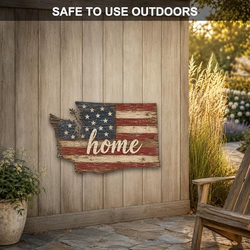 Washington "Home" State Shape Sign — Vintage American Flag Wall Decor — UV-Printed Aluminum (Not Real Wood) — Patriotic State Pride Art for Indoors & Outdoors — Made in USA - Image 4